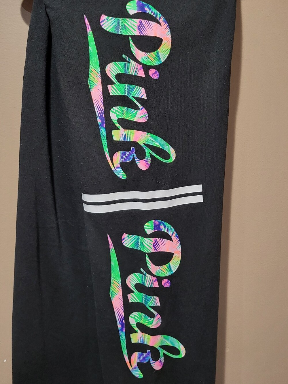 Victoria's Secret PINK Black Jogger Sweatpants with Iridescent Palm Trees